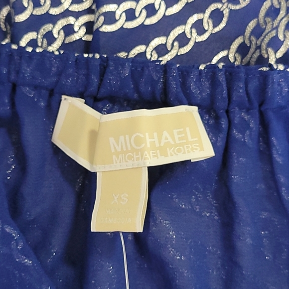 New Michael Kors Women's Blue Chain Print Off Shoulder Top Size Xsmall - Picture 10 of 15